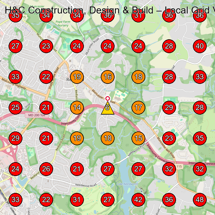 H&C Construction, Design & Build GeoGrid visibility map for General Contractor in Gaithersburg